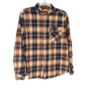 CQR men's soft flannel plaid shirt In tan and blue checkered plaid